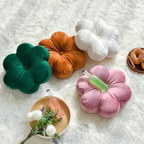 NEW  Flower Shaped Pillow with Velvet for Couch (15 Inches, Dark Green) - Picture 5 of 8